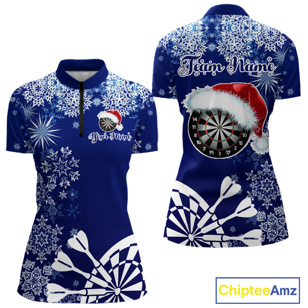 Blue Christmas Snowflake Pattern Darts Shirt For Women Custom Dart Jersey, Xmas Darts Gifts TDM5224