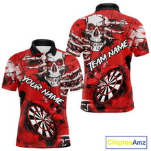 Load image into Gallery viewer, Personalized Red Grunge Skull Darts Shirt For Men Custom Darts Team Jersey Polo &amp; Quarter Zip TDM5028