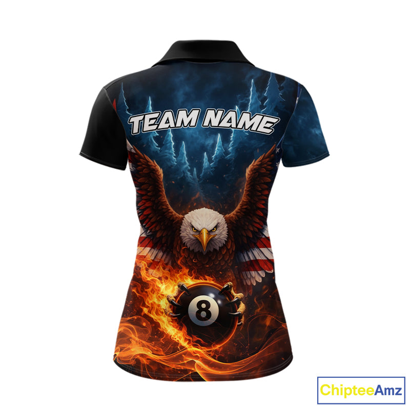 American Flag Eagle 8 Ball Flame Billiard Shirt For Women Custom Patriotic Pool Jersey Polo, 1/4 Zip TDM5754