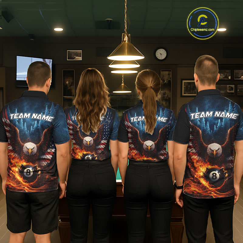 American Flag Eagle 8 Ball Flame Billiard Shirt For Men Custom Patriotic Pool Jersey Polo, 1/4 Zip TDM5754