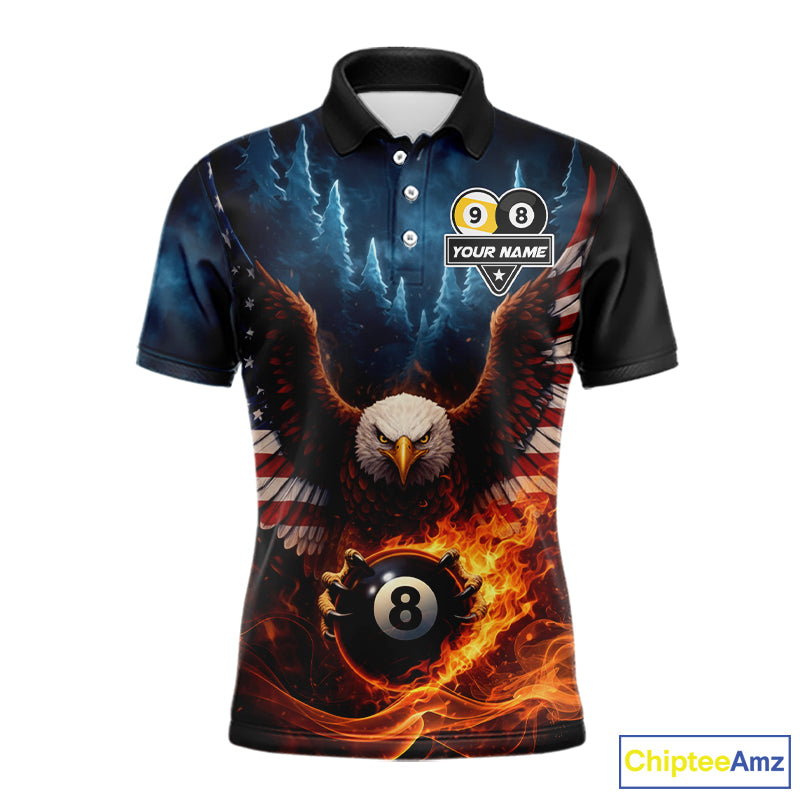 American Flag Eagle 8 Ball & 9 Ball Flame Billiard Shirt For Men Custom Patriotic Billiard Jersey TDM5755