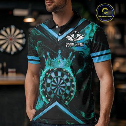Black And Turquoise Dartboard Crown Darts Shirt For Men Custom Dart Jerseys Team Polo & 1/4 Zip TDM5280