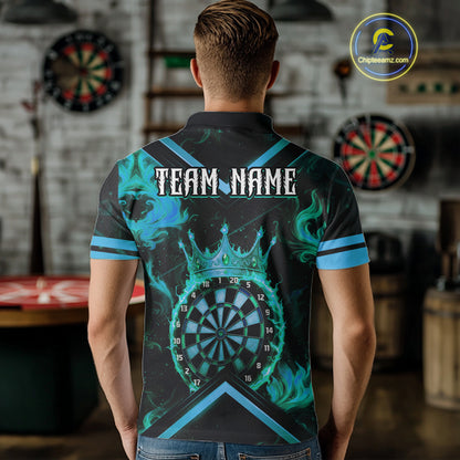 Black And Turquoise Dartboard Crown Darts Shirt For Men Custom Dart Jerseys Team Polo & 1/4 Zip TDM5280