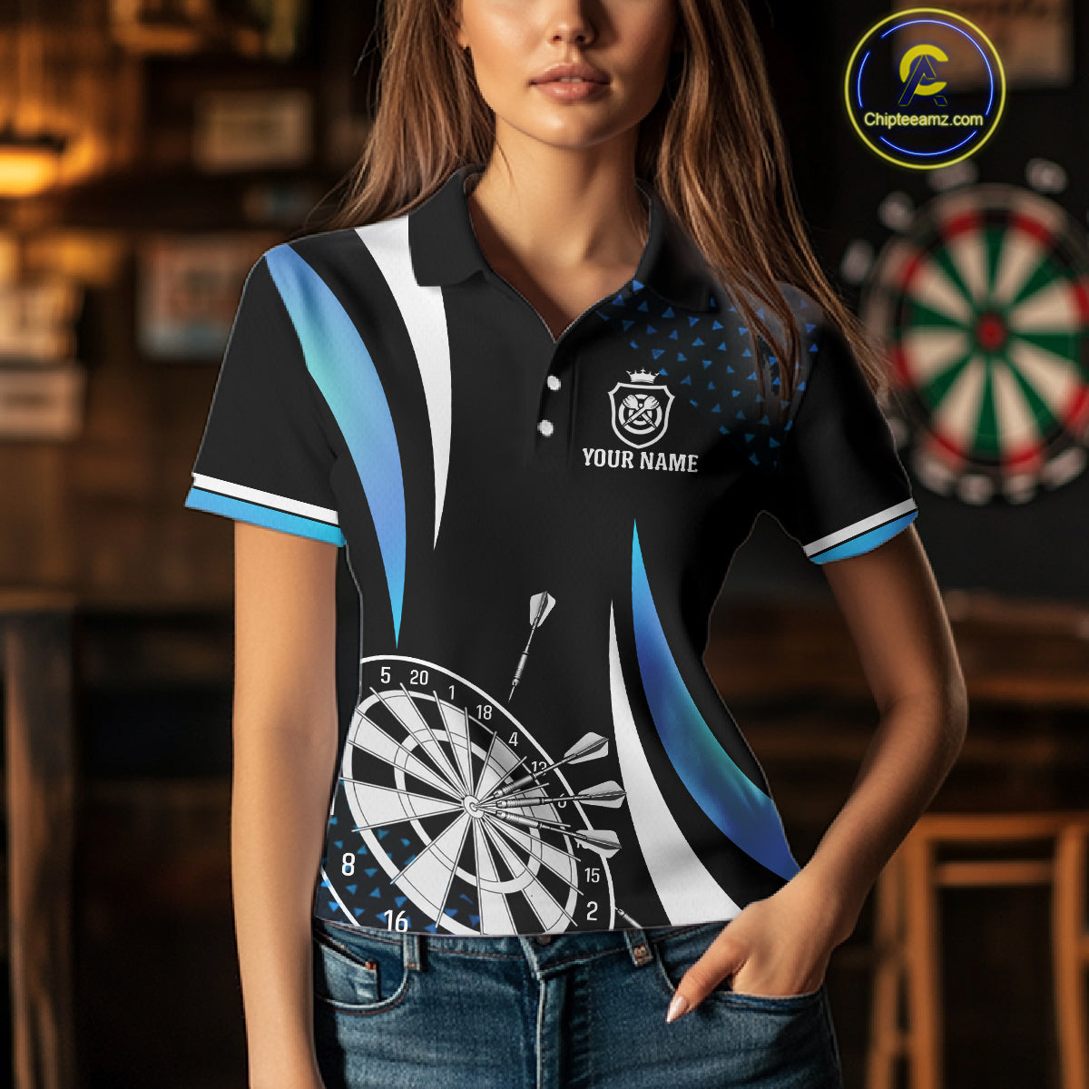 Funny Black And Blue 180 Darts Shirt For Women Custom Dartboard Jersey Team Polo & Quarter Zip TDM5088