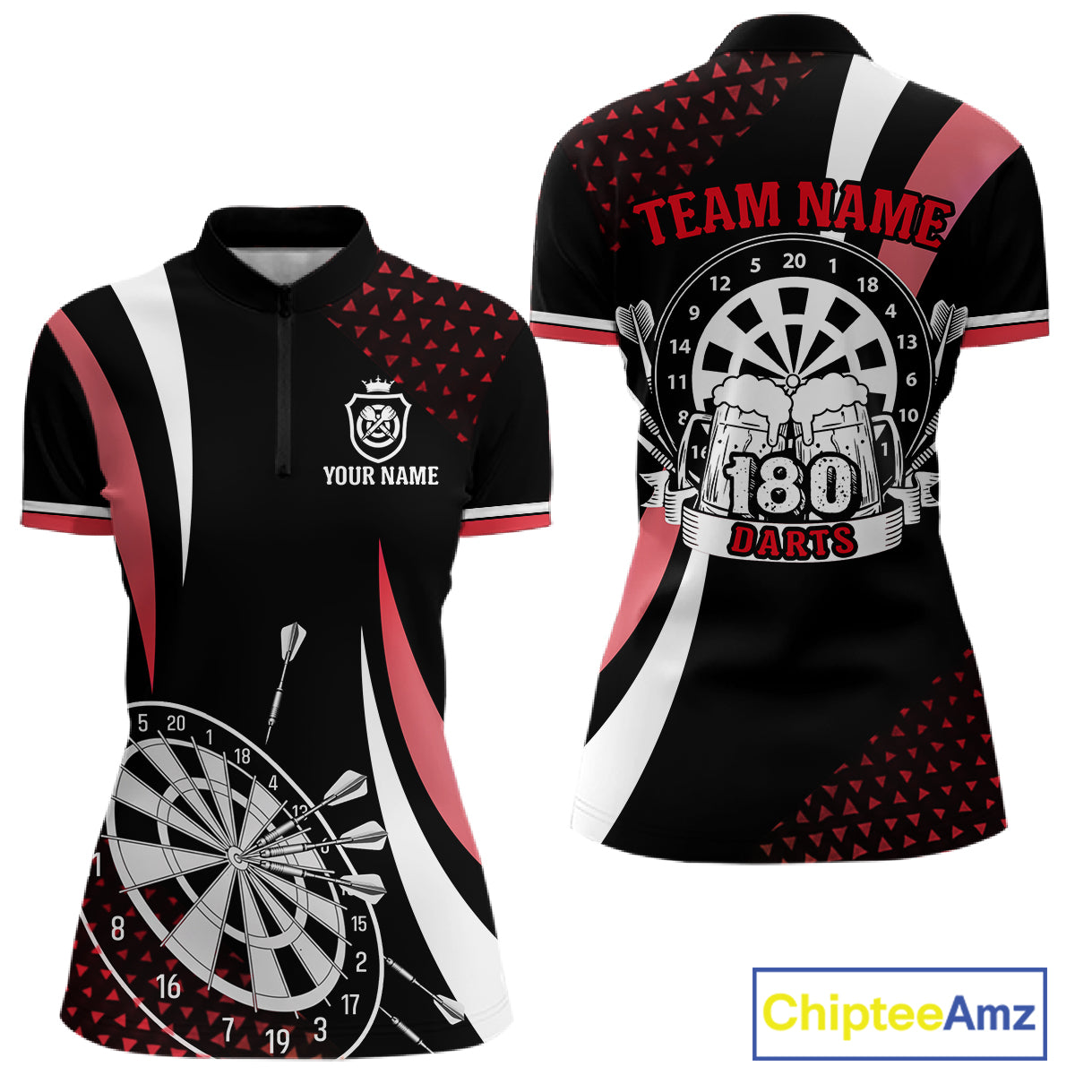 Funny Black And Red 180 Darts Shirt For Women Custom Dartboard Jersey Team Polo & Quarter Zip TDM5089