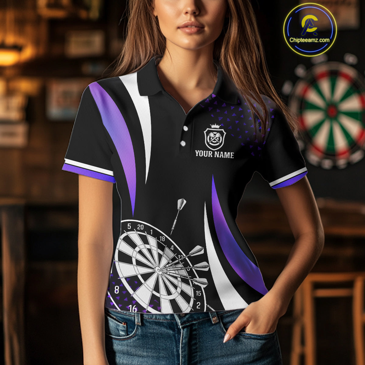 Funny Black And Purple 180 Darts Shirt For Women Custom Dartboard Jersey Team Polo & Quarter Zip TDM5090