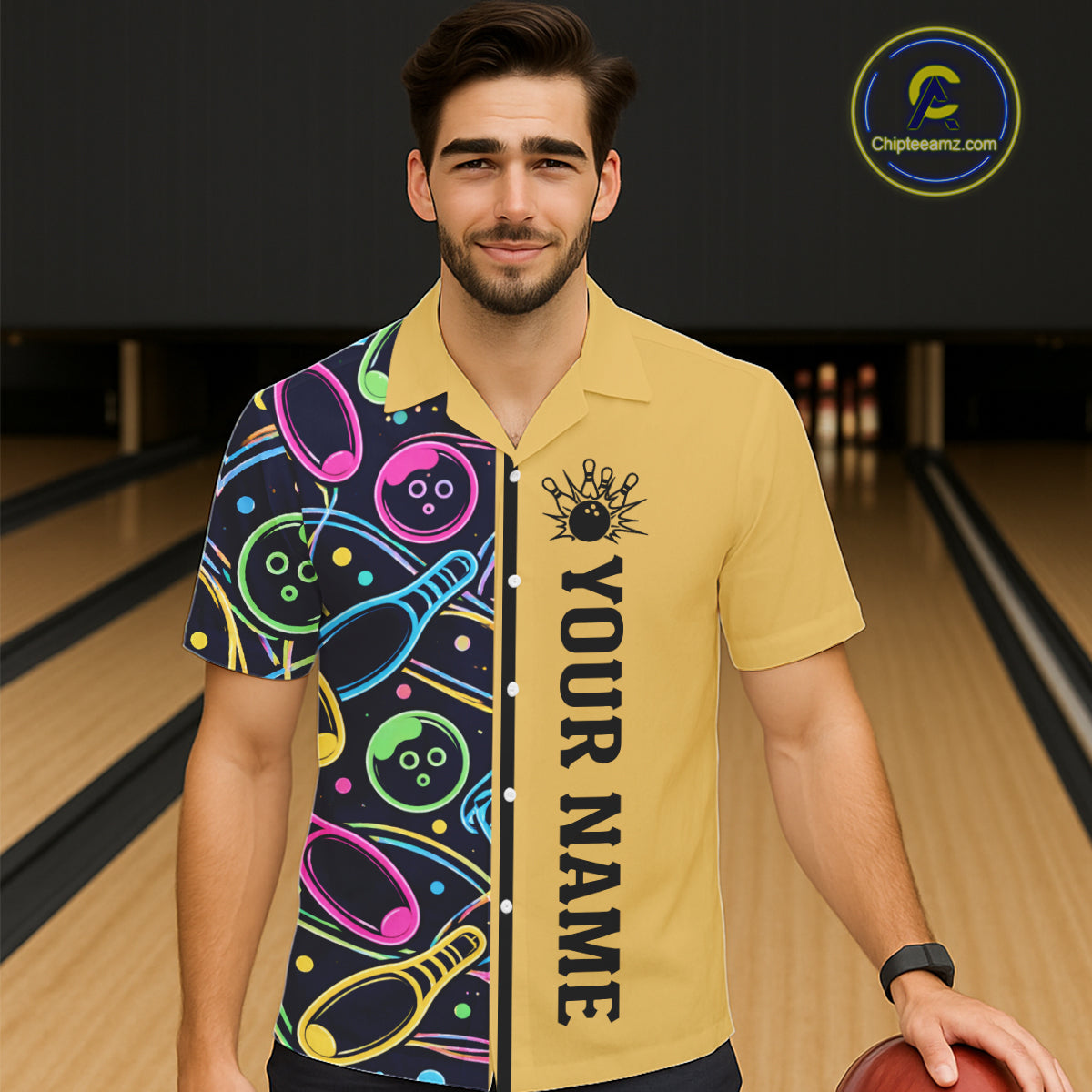Personalized Funny Neon Bowling Hawaiian Shirt For Women Custom Retro Bowling Team Jersey |Yellow TDM6186
