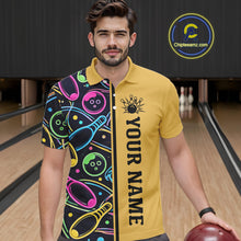 Load image into Gallery viewer, Personalized Funny Neon Bowing Shirt For Men, Retro Bowling Team Jersey Polo &amp; 1/4 Zip | Yellow TDM6186