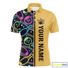 Load image into Gallery viewer, Personalized Funny Neon Bowing Shirt For Men, Retro Bowling Team Jersey Polo &amp; 1/4 Zip | Yellow TDM6186