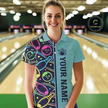 Load image into Gallery viewer, Personalized Funny Neon Bowing Shirt For Women, Retro Bowling Team Jersey Polo &amp; 1/4 Zip | Teal TDM6187