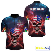 Load image into Gallery viewer, US Flag Patriotic Skull Men's Billiard Shirt Custom Pool Team Shirt Billiard Jersey Polo &amp; 1/4 Zip TDM5140