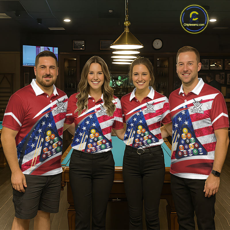 Personalized American Flag Billiard Shirt For Men Custom Patriotic Pool Team Jersey Polo & 1/4 Zip TDM5610