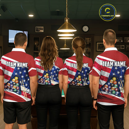 Personalized American Flag Billiard Shirt For Men Custom Patriotic Pool Team Jersey Polo & 1/4 Zip TDM5610