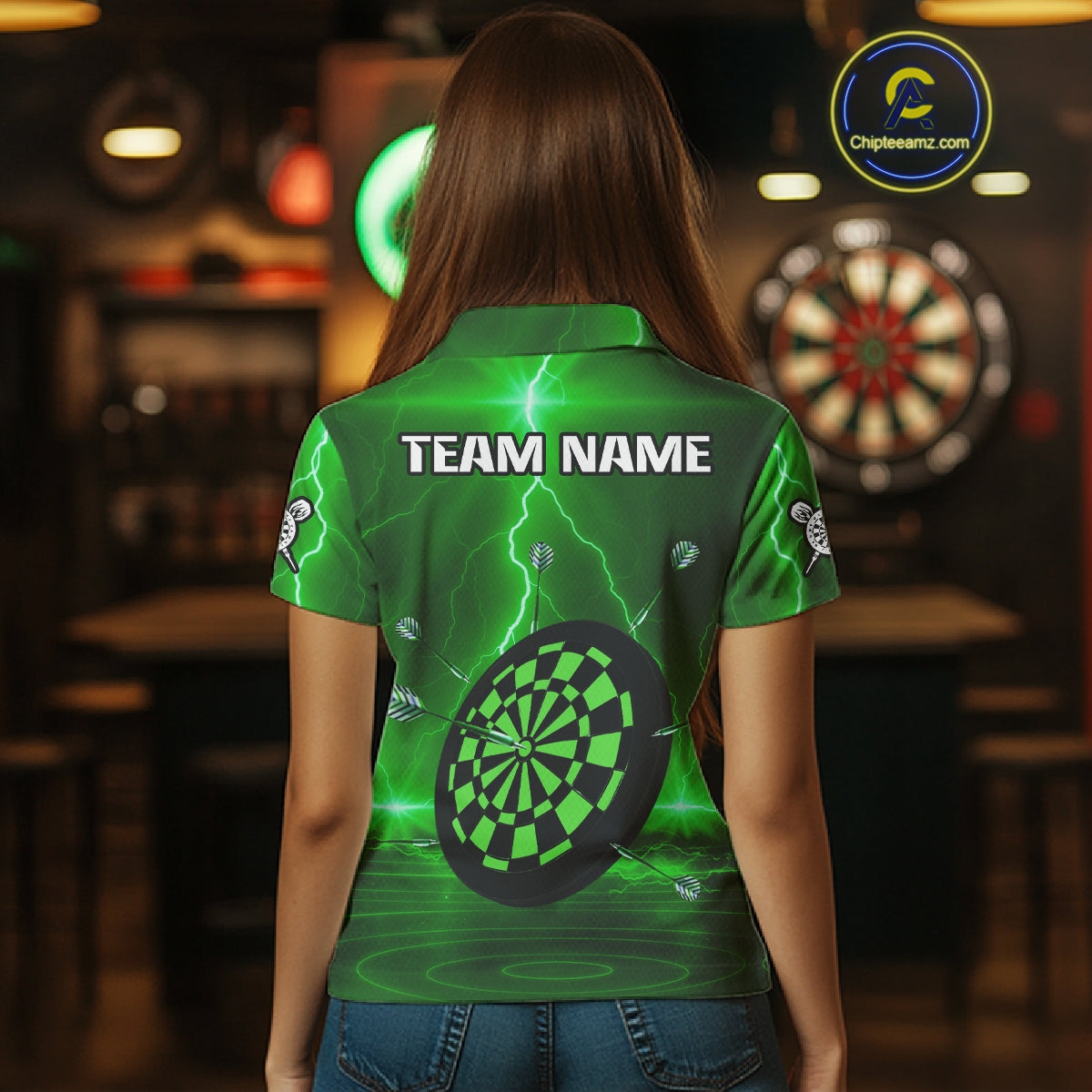 Personalized Dartboard Thunder Lightning Green Darts Shirt For Women Custom Glowing Darts Jersey TDM4921