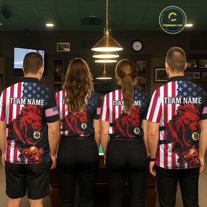 Personalized Lion American Flag Billiard Shirt For Men, 8 Ball Pool Team Jersey Polo & 1/4 Zip TDM5342