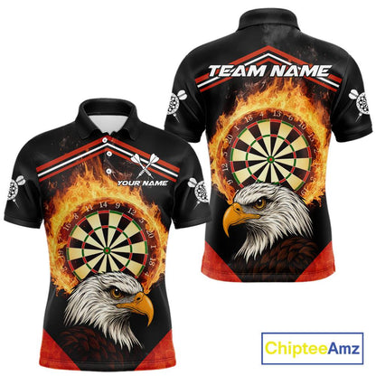 Black And Red Flaming Dartboard Eagle Darts Shirt For Men Custom Darts Jersey Team Polo & 1/4 Zip TDM6007