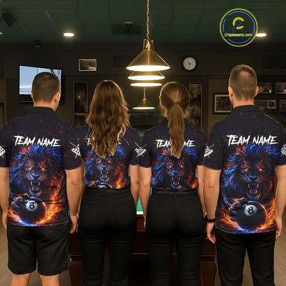 Personalized Billiard Fire Lion 8 Ball Pool Shirt For Men, Billiard Team Jersey Polo & 1/4 Zip TDM5660
