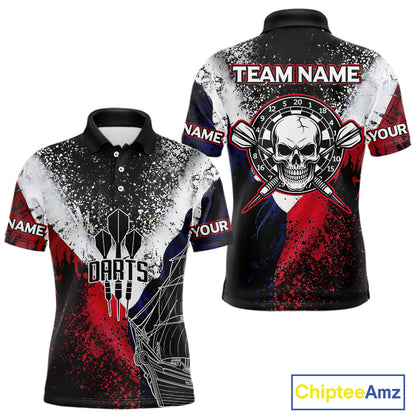 Custom Red And Blue Skull Dartboard Grunge Dart Shirts For Men Dart Team Jerseys NYN0076