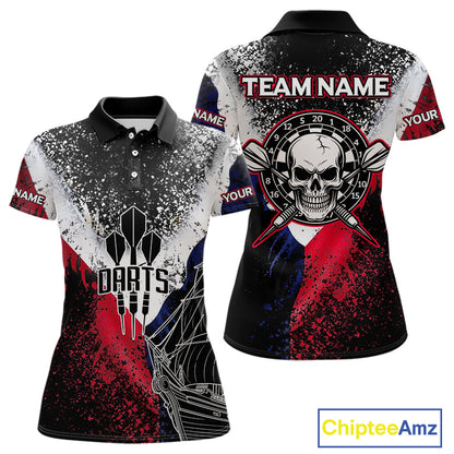 Custom Red And Blue Skull Dartboard Grunge Dart Shirts For Women Dart Team Jerseys NYN0076