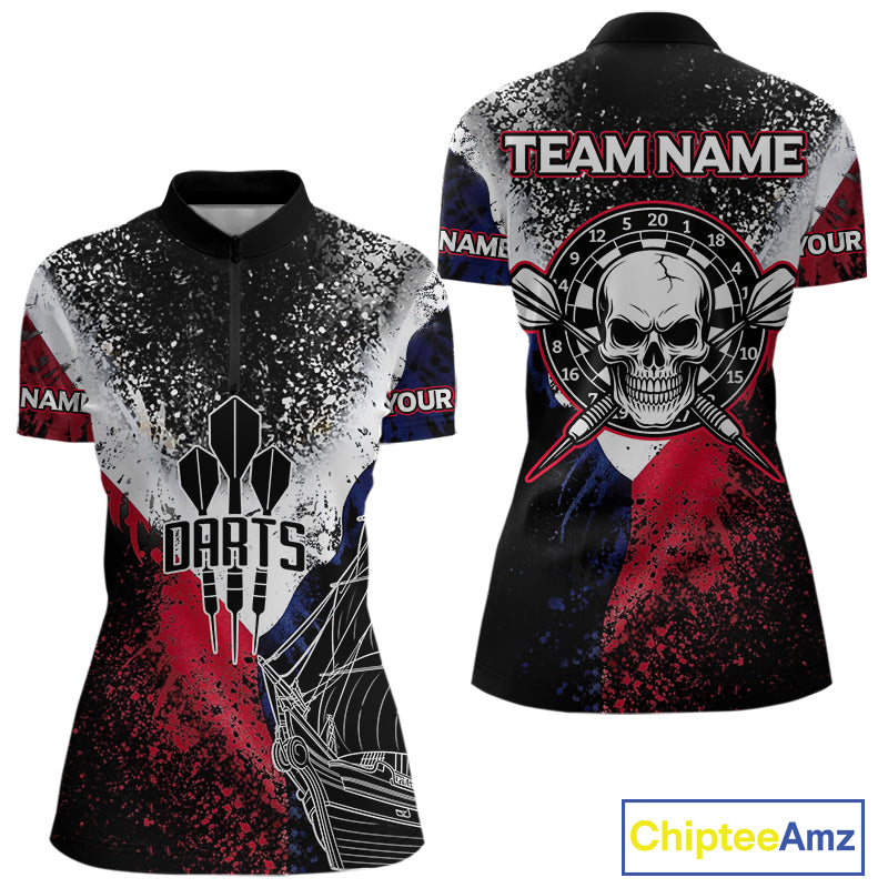 Custom Red And Blue Skull Dartboard Grunge Dart Shirts For Women Dart Team Jerseys NYN0076