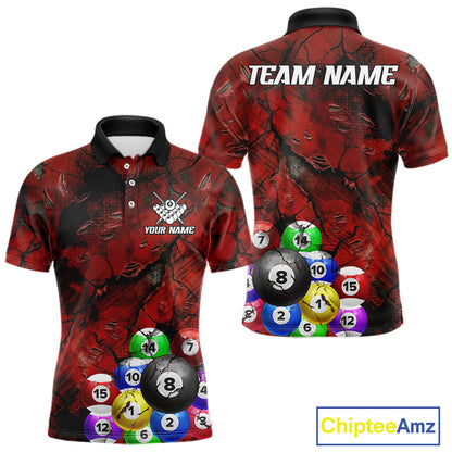 Personalized Red Grunge Cracked 8 Ball Billiard Shirts For Men Custom Team League Billiard Jerseys NYN2982