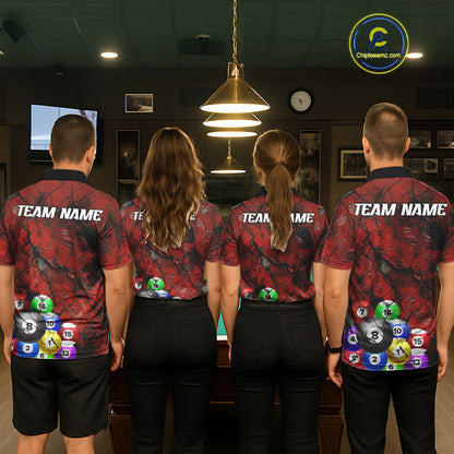 Personalized Red Grunge Cracked 8 Ball Billiard Shirts For Women Custom Team League Billiard Jerseys NYN2982