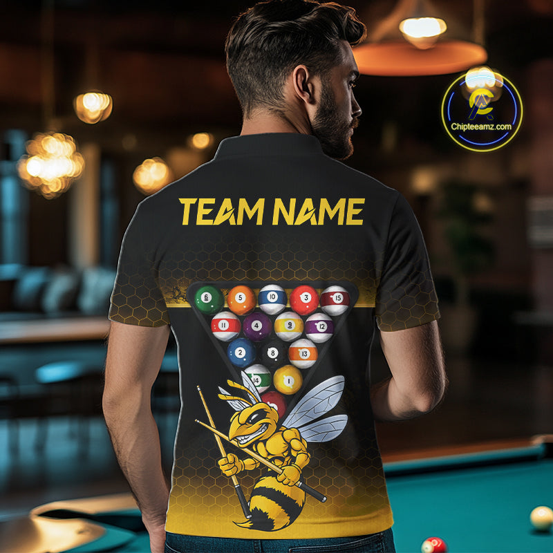 Yellow Hexagon Funny Bee 8 Ball Pool Billiard Jerseys For Men Custom Grunge Billiard Team Appeal NYN2989