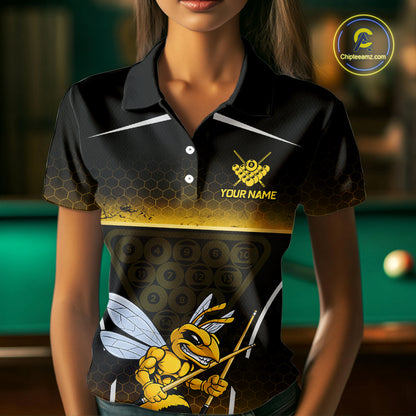 Yellow Hexagon Funny Bee 8 Ball Pool Billiard Jerseys For Women Custom Grunge Billiard Team Appeal NYN2989