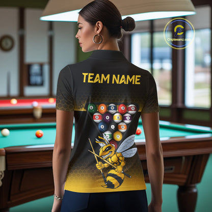 Yellow Hexagon Funny Bee 8 Ball Pool Billiard Jerseys For Women Custom Grunge Billiard Team Appeal NYN2989