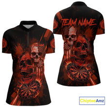 Load image into Gallery viewer, Custom Red Smokes Grunge Skull Women Darts Quarter- Zip Shirt US Flag Skull Dart League Jerseys NYN2123