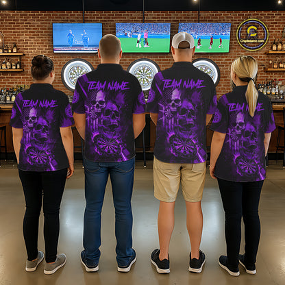 Custom Purple Smokes Grunge Skull Women Darts Quarter- Zip Shirt US Flag Skull Dart League Jerseys NYN2124