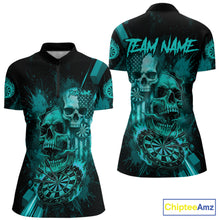 Load image into Gallery viewer, Custom Turquoise Smokes Grunge Skull Women Darts Quarter- Zip Shirt US Flag Skull Dart League Jerseys NYN2125