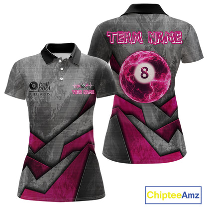 Ball Pool Billiard Polo & 1/4-Zip Shirt For Women Custom Light Pink 8 Ball Billiard Team Attire NYN2385