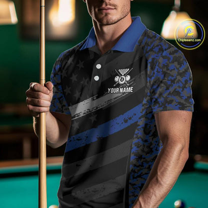 Black & Blue Digital Camo 3D Ball Pool Men Billiard Shirt Custom 8 Ball Billiard Team Attire NYN2386