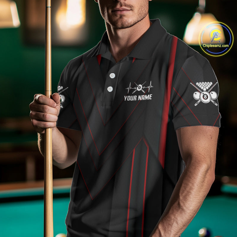 3D Ball Pool Men Billiard Polo & 1/4-Zip Shirt Custom Light 8 Ball Billiard Team Apparel|Red NYN2387