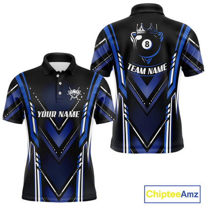 Black & Blue Crown 8 Ball Pool Men Billiard Polo & 1/4-Zip Shirt Personalized Billiard Gifts NYN2390