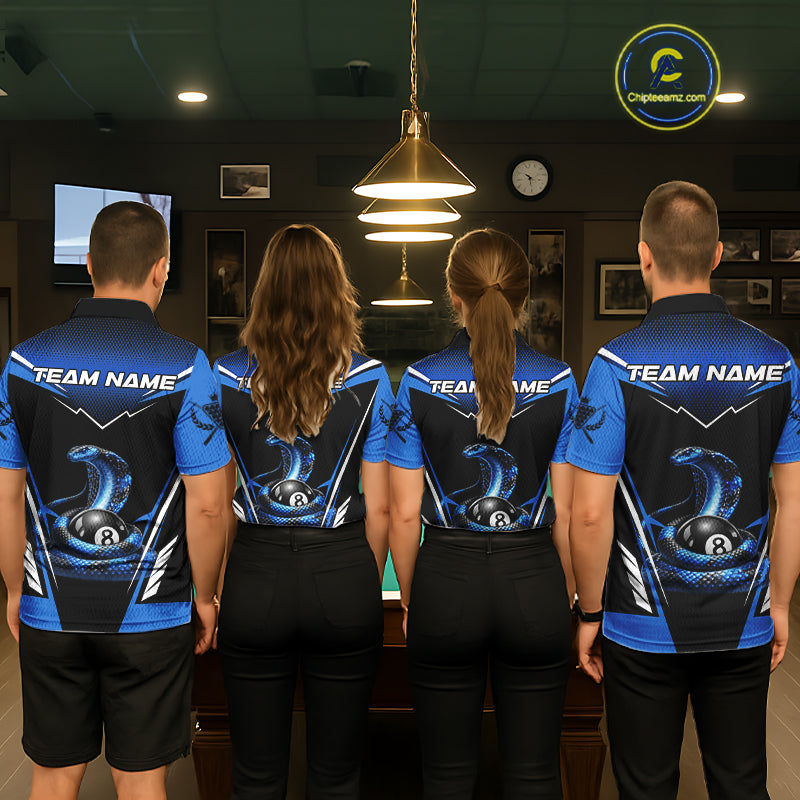 Cobra Balls Billiard Polo & 1/4-Zip Shirt For Men Custom 8 Ball Pool Billiard Attire|Blue NYN2393