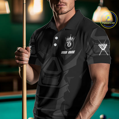 Black And Silver Crown 8 Ball Pool Shirts Custom Men Billiards Balls Polo & Quarter-Zip Attire NYN2397