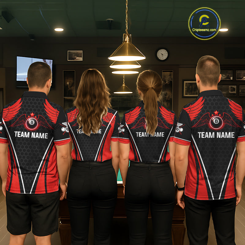 Red Wings 8 Ball Pool Team Shirts Women's Billiard Polo & 1/4-Zip Personalized Billiard Gifts NYN2399