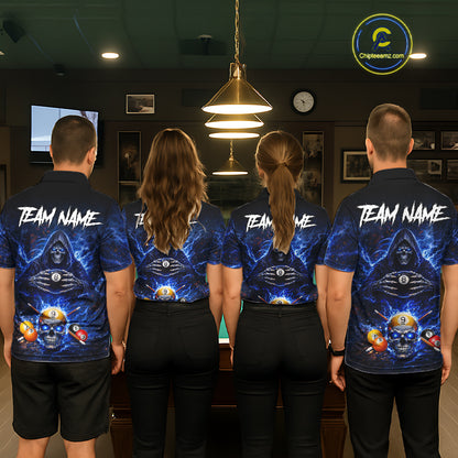Blue Flames Grim Reaper Pool 8 Ball & 9 Ball Billiard Shirt For Women Custom Billiard Team Jerseys NYN2630