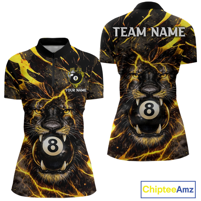 Black And Yellow Tiger Crown 8 Ball Pool Billiard Shirt For Women Personalized Billiard Team Apparel NYN2632