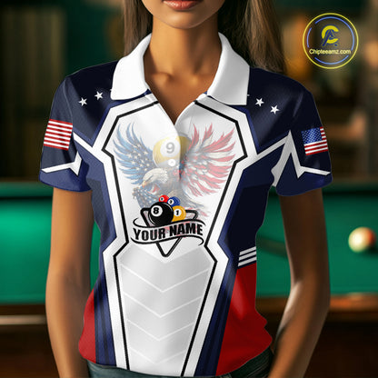 250 Years Freedom Eagle 8 Ball 9 Ball Pool Women Billiard Shirt Custom American Flag Billiard Apparel NYN2634