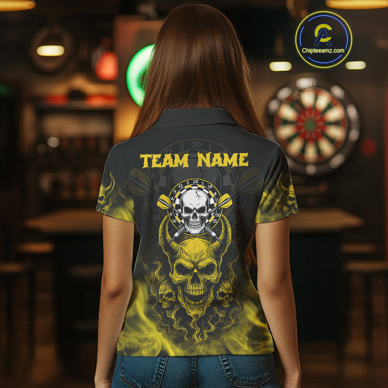 Yellow Smokes Skulls Dart Arrows Custom Dart Shirts For Women, Dart Team Jerseys NYN0086