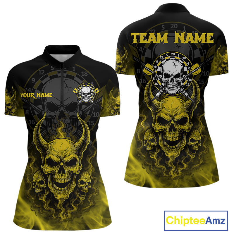Yellow Smokes Skulls Dart Arrows Custom Dart Shirts For Women, Dart Team Jerseys NYN0086