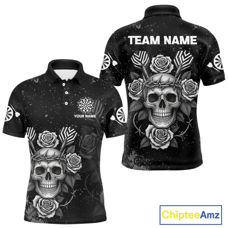 Roses Skull Dart Arrows Men's Grunge Darts Shirt - Custom Name For Darts Jersey NYN0442