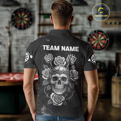 Roses Skull Dart Arrows Men's Grunge Darts Shirt - Custom Name For Darts Jersey NYN0442
