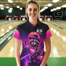 Load image into Gallery viewer, Funny Rich Raccoon Bowling Shirts For Women Custom Neon Bowling Polo &amp; Quarter-Zip Jerseys NYN3415