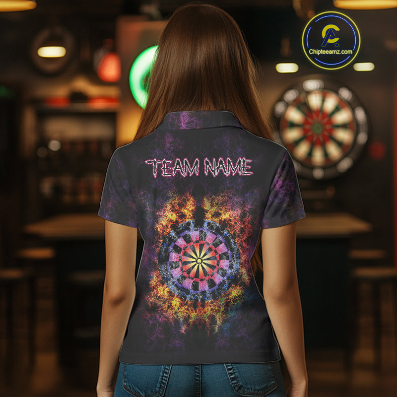 Colorful Flame Dartboard Custom Polo Darts Shirt For Women - Darts Team Jersey NYN0699