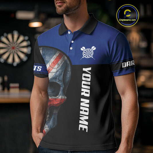 Blue Skeleton & Dartboard Custom Polo Darts Shirt For Men - Darts Team Jersey NYN0701