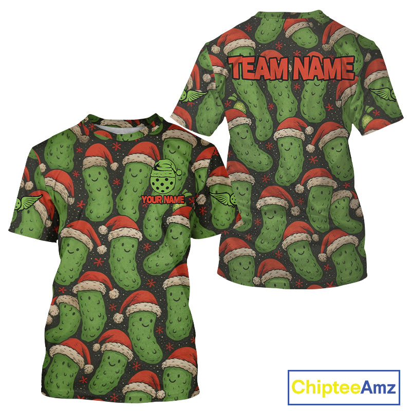 Custom Pickle Christmas Funny Pickleball T-Shirt For Men Xmas Pickleball Jerseys NYN1582